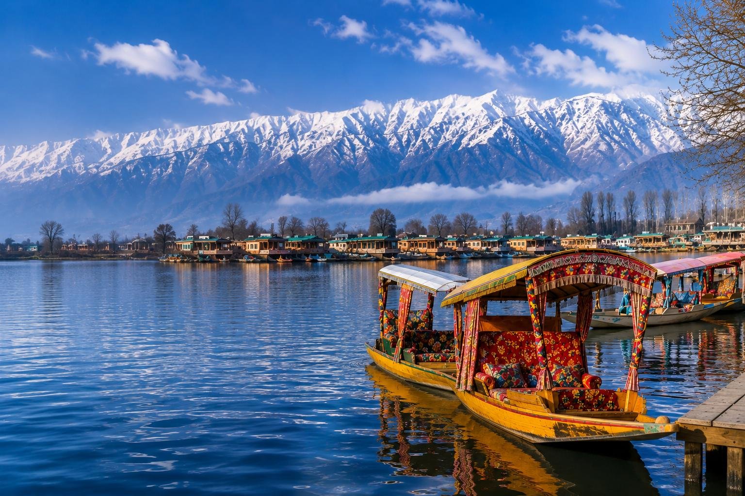 Kashmir Valley with Dal Lake and Shikara in Srinagar